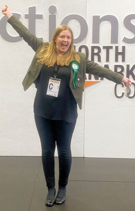 Gillain Mackay celebrates her election as a Green MSP